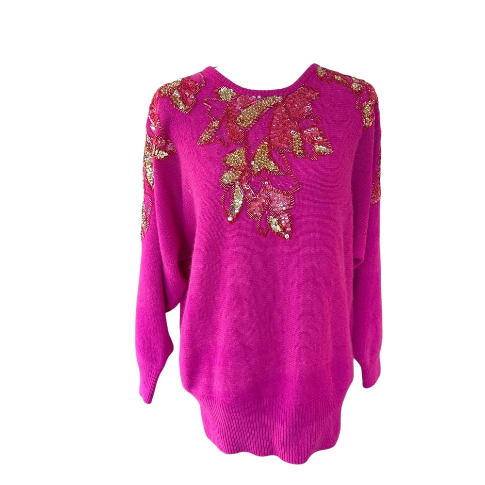 Jane Ashley Women's Pink Sequin Beaded Embellished‎ Lambswool Angora Sweater M